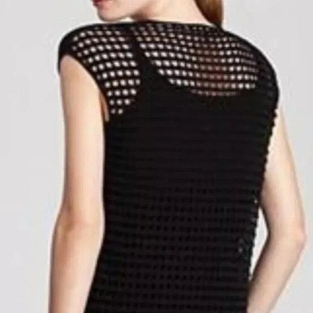 Eileen Fisher Sheer Front/Mesh Back Cotton Top - black - L